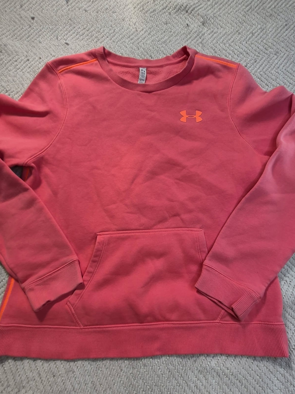 Under Armour Coral Pink Crewneck Sweatshirt with Neon Orange Logo